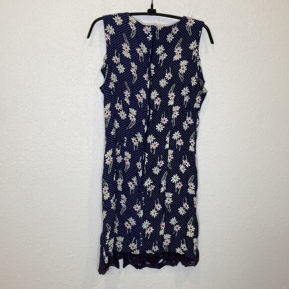 Esprit Sleeveless Mini Slip Dress Floral & Polka Dot Vintage Zipper Sz Sm Navy - Picture 5 of 14